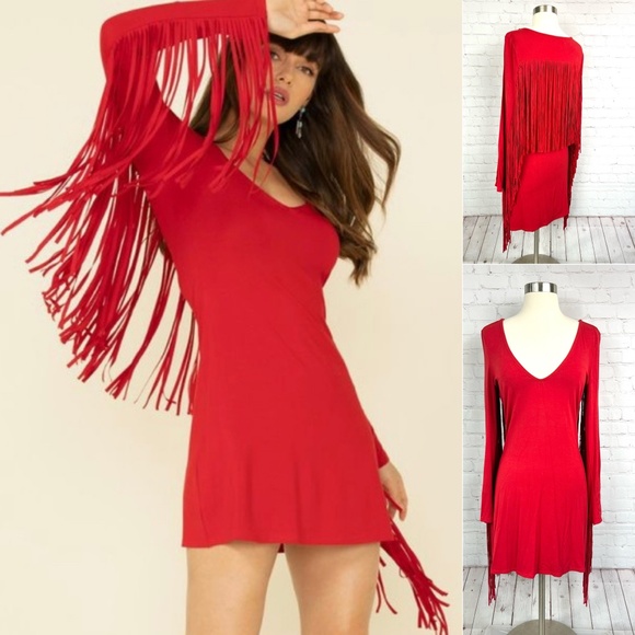Idyllwind Dresses & Skirts - Like New |•IDYLLWIND•| Miranda Lambert Red Fringe V-neck Dress/Tunic